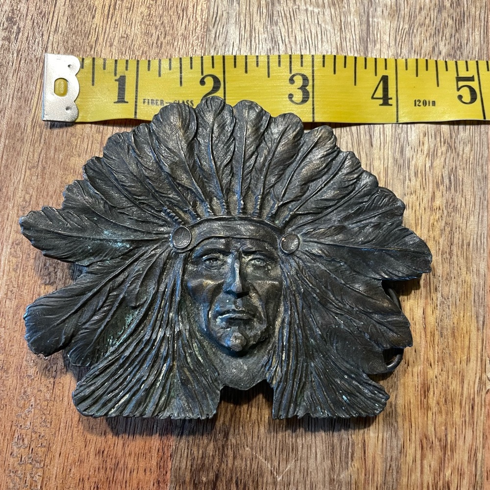 BERGAMOT BRASS WORKS Vintage Indian Head Belt Buckle Collector’s Item - Picture 6 of 6